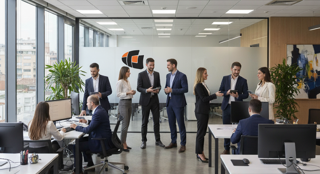 Equipo de Innovagestión en una moderna oficina acristalada